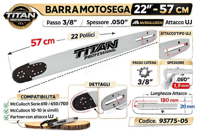 Barra Motosega 22"57cm Titan Professional 3/8.050 93773-05 Attacco UJ spedizione compresa