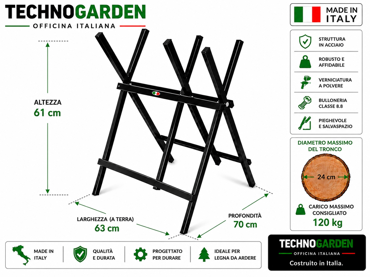 Cavalletto per Taglio Legna Pieghevole – Pronto all’Uso Made in Italy spedizione gratuita - immagine 2