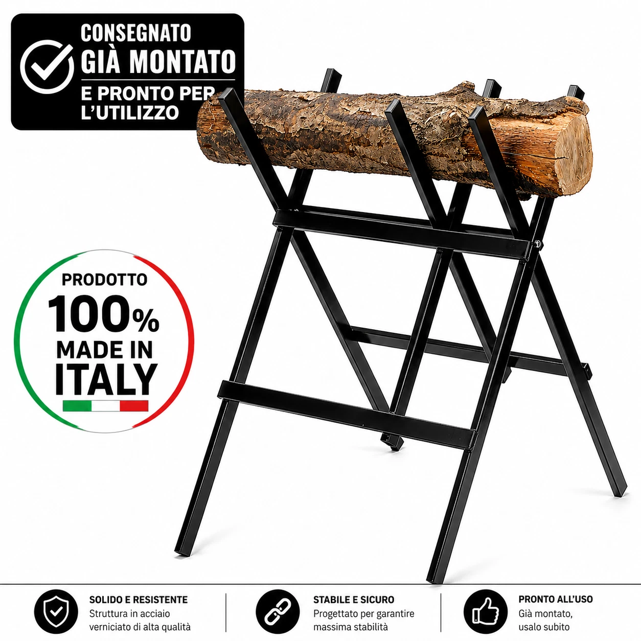 Cavalletto per Taglio Legna Pieghevole – Pronto all’Uso Made in Italy spedizione gratuita