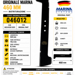Lama tagliaerba Marina Systems 460 mm originale Cod. 046012