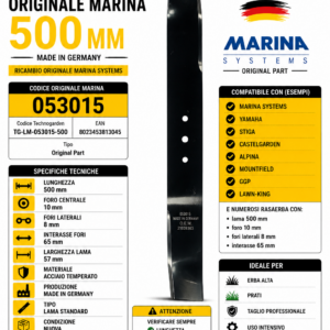 Lama rasaerba originale Marina Systems 500 mm OEM 054016 Made in Germany